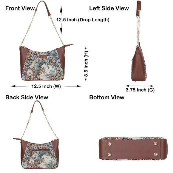 Women's Botanical Design Tapestry Fabric Hobo Bag|Shoulder Sling bag, Purse - Picture 3 of 8